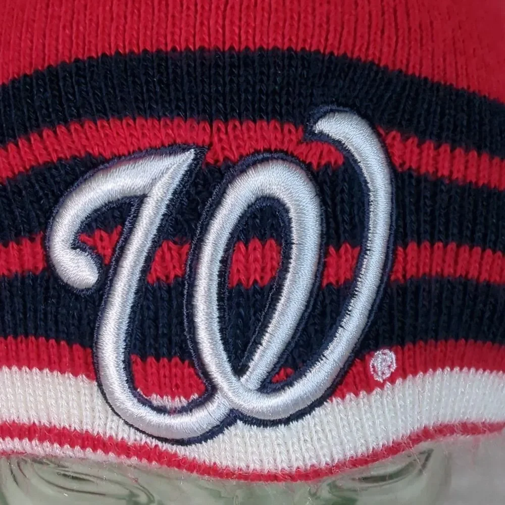 Washington Nationals Beanie Red w/Blue White Stripes Unisex One Size Winter Hat